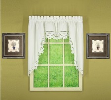 Imperial Classic Drawn Cutwork Window Swag 38", White, 70" W x 38" L