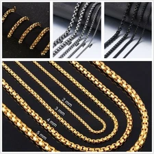 Popular Rolo Box Chain Silver Gold Black Tone Men Women Stainless Steel Necklace