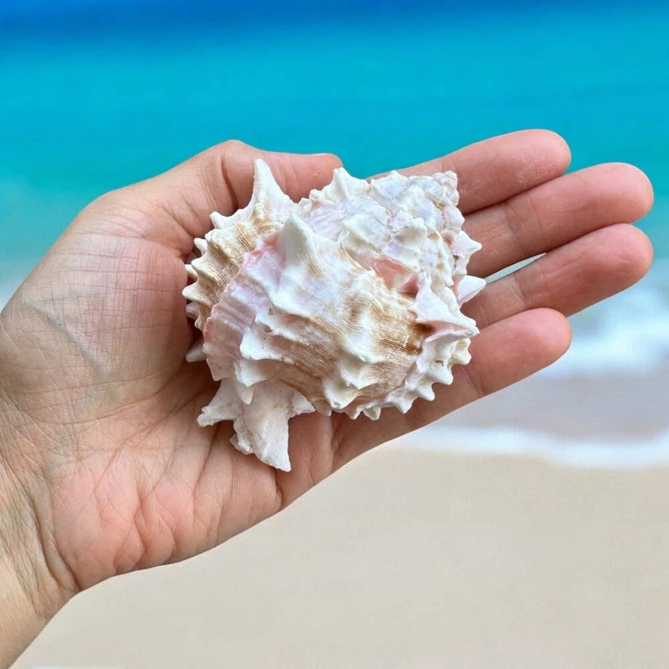 Large Murex Conch Seashell Rare Natural Pink White Spiky Ocean Beach Sea Shell - Image 4 of 4
