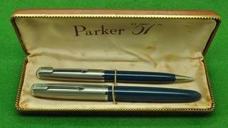 Parker 51 Set in Teal Green with Stainless caps. Both Mint in Original Box