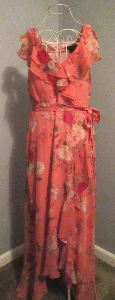 Jessica Howard Pink Floral Ruffled Sleeveless Belted Maxi Length Dress -  Size 12 | eBay