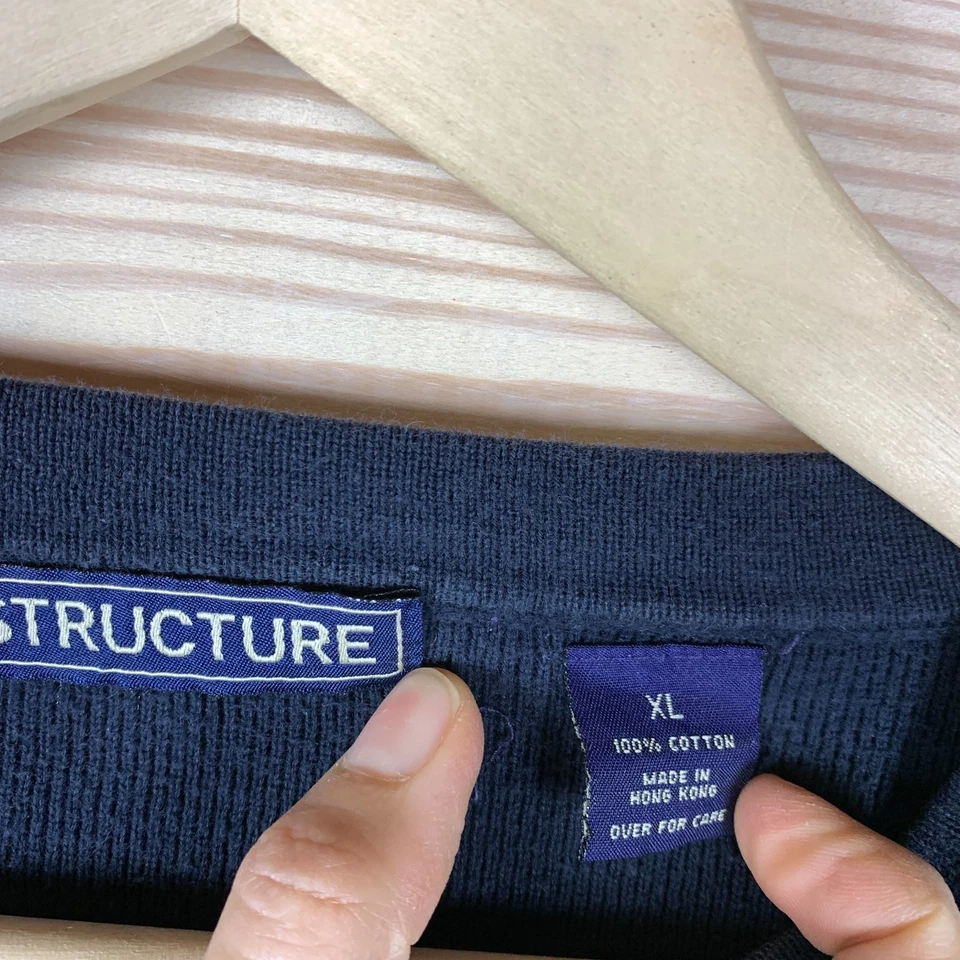 Y2K Structure Sweater XL Striped Pullover V Neck Blue 90s Skater Surf - Image 3 of 4