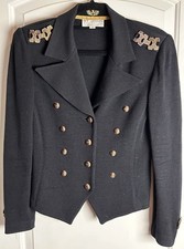 St John Collection Embellished Black Knit Blazer XX Gold Button Shoulders Size 8