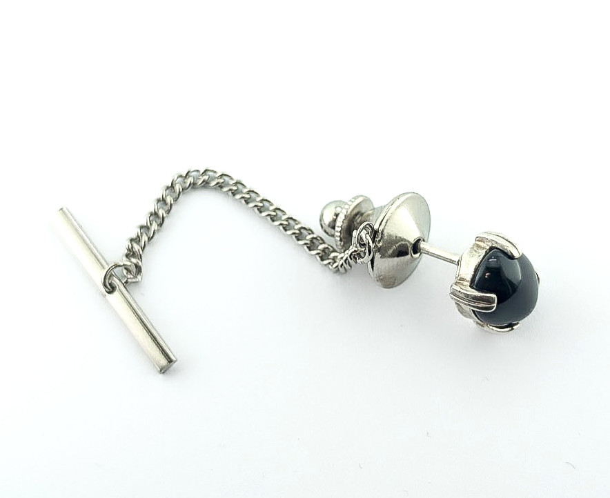 10 X 8 mm Oval Black Onyx Sterling silver Tie Tack Pin