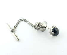 10 X 8 mm Oval Black Onyx Sterling silver Tie Tack Pin