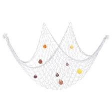 Fishing Net Decor, 80" x 60" Fish Net Decor with Sea Shells, White