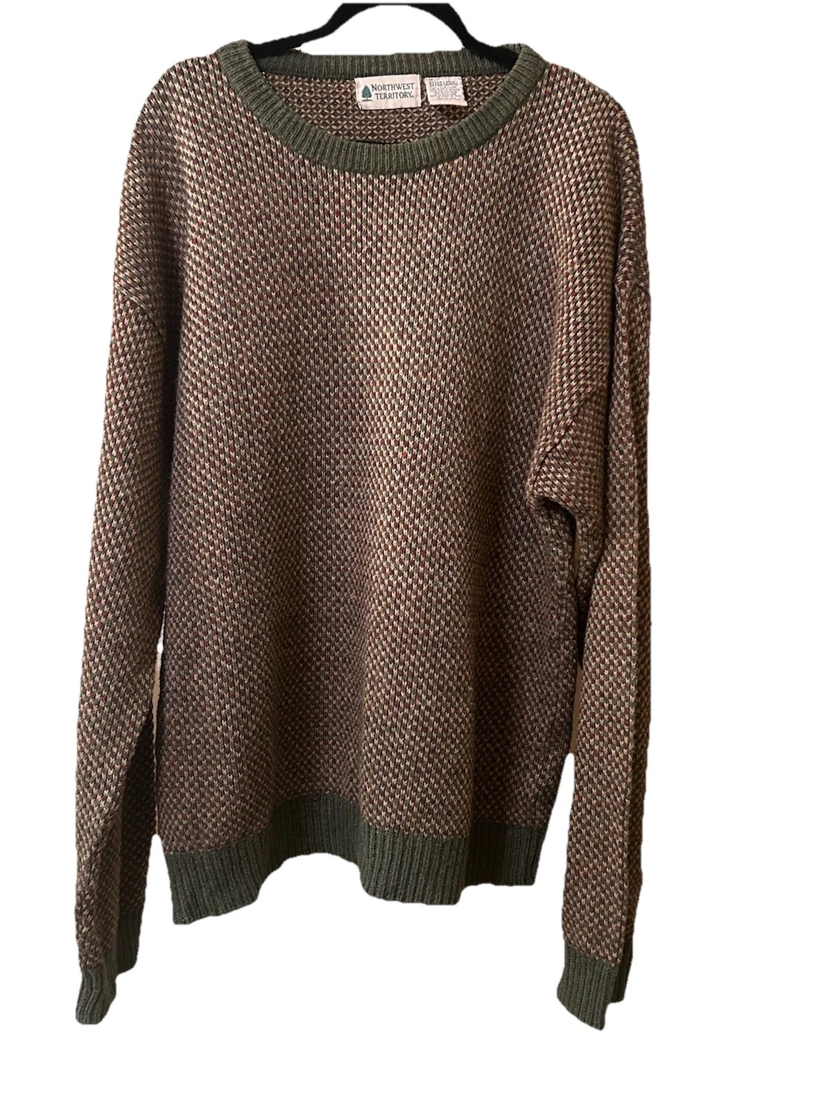 Mens Vintage Northwest Territory Wool Blend Sweater Sz XL Olive Green & Tan Nice