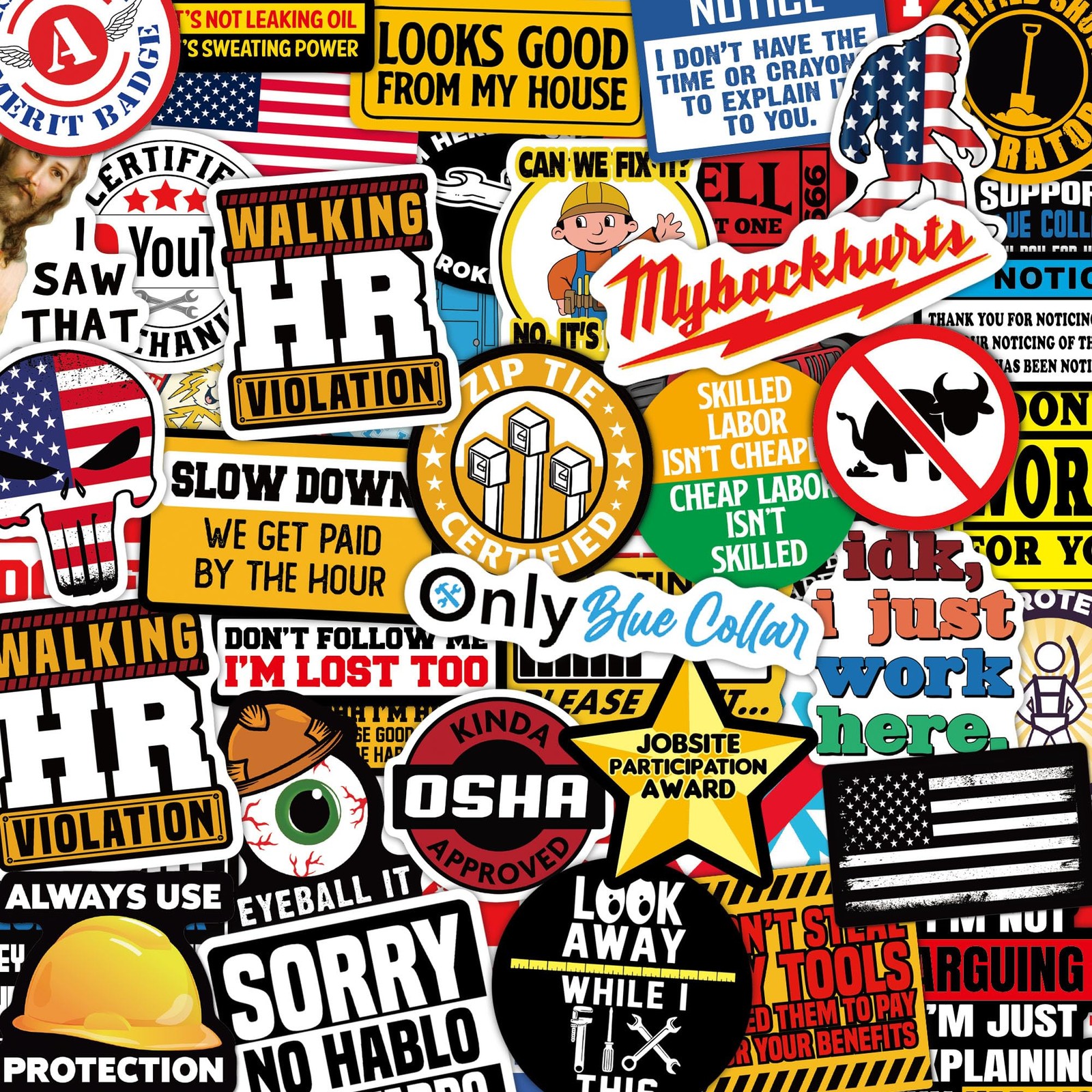 S Waterproof Blue Collar Decals Pack Laptop Helmet