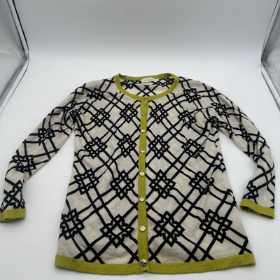 Spartina 449 Seven Oaks Cardigan 100% Merino Wool Geometric Print Size Small 