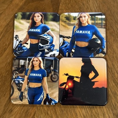 5x5 Yamaha Motorcycle Girl Magnets Set of 4   Glossy Custom Fridge Magnets