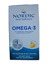 Nordic Naturals 690 mg Omega-3 Fish Oil, Lemon Flavor 60 Soft Gels EXP 06/2027