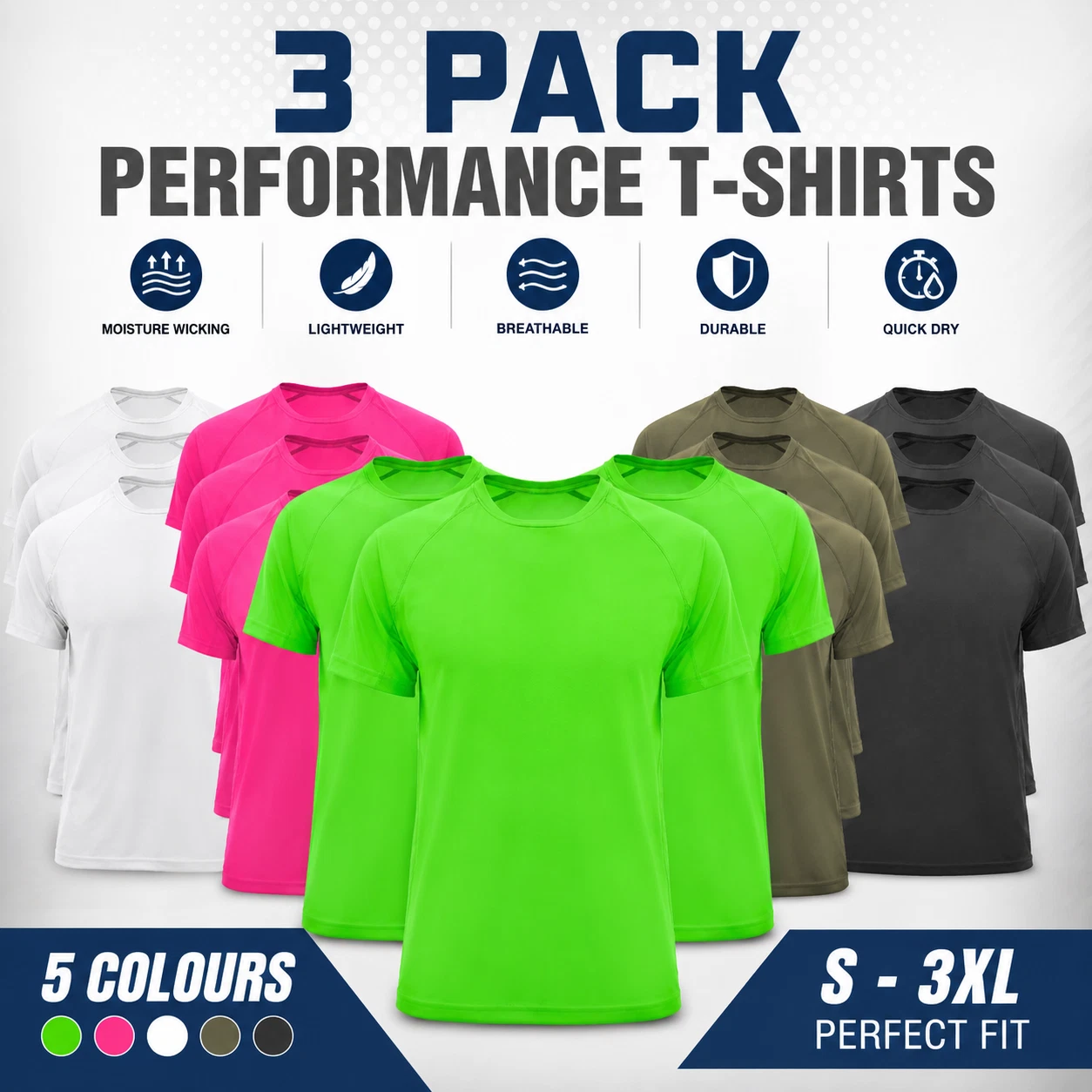 3 Pack Performance Sports T-Shirts Gym Running Training Tees Size S-XXXL
Opens in a new window or ta