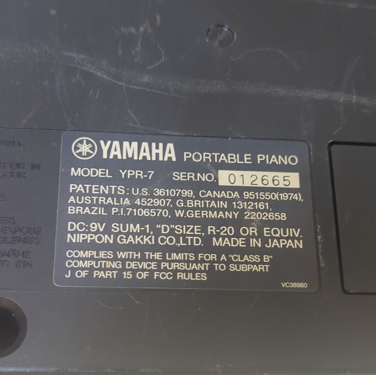 Yamaha Ypr-7 Portable Piano Vintage Electric Keyboard - Touch