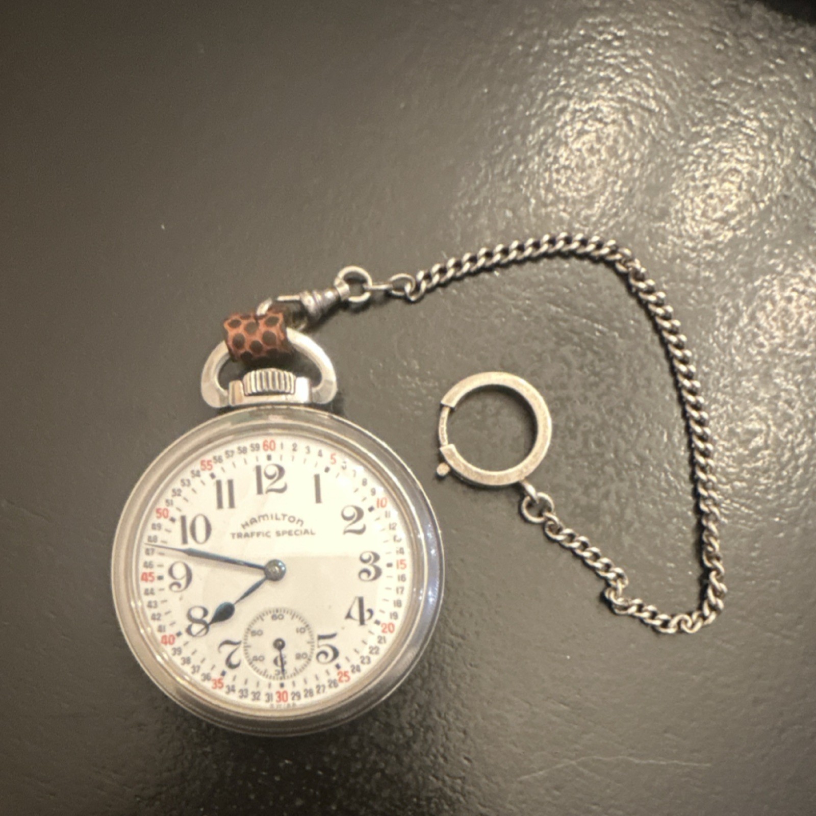 Hamilton Traffic Special Silver Mechanical Railroad Pocket Watch with Chain