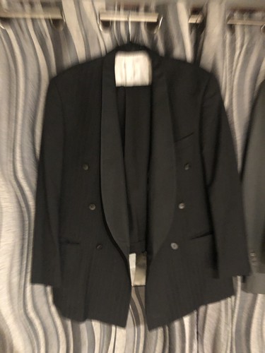 Masterhand Men's Black Tuxedo Suit 2pc 100% Wool Satin Shawl Lapel 44L W37 L30