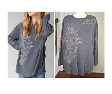 Natural Life Embroidered Waffle Knit Tunic Top XL Cottagecore Boho Casual