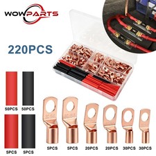220PCS Copper Wire Lug Kit AWG 6 8 10 12 Battery Cable Ends Heat Shrink 1/4 5/16