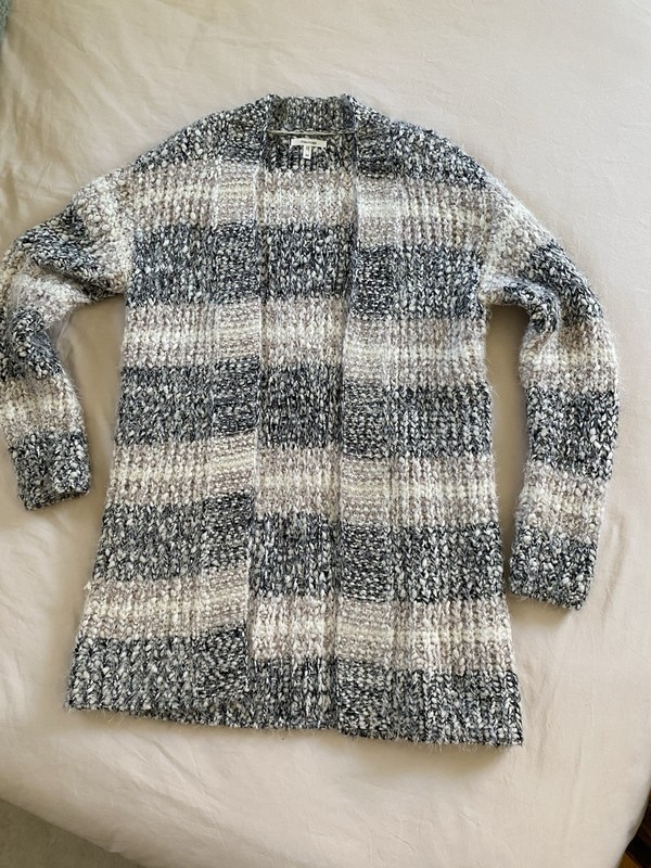 Maurices Womens Medium Cardigan Soft Yarn Knit Neutral Stripes