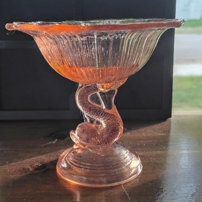 Heisey Glass Pink Depression 1920s-1930s Dolphin Compote.