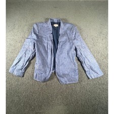 LOFT Blue Chambray Open Front Blazer Jacket Womens Size 12 Notched Collar