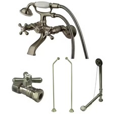 Kingston Brass Clawfoot Tub Faucet Packages, Brushed Nickel, Tub Wall Mount