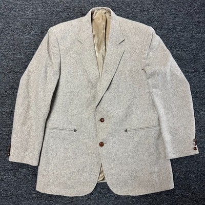 Vintage Circle S Western Ranch Wear Blazer Sport Coat Jacket Mens Sz 44L Beige