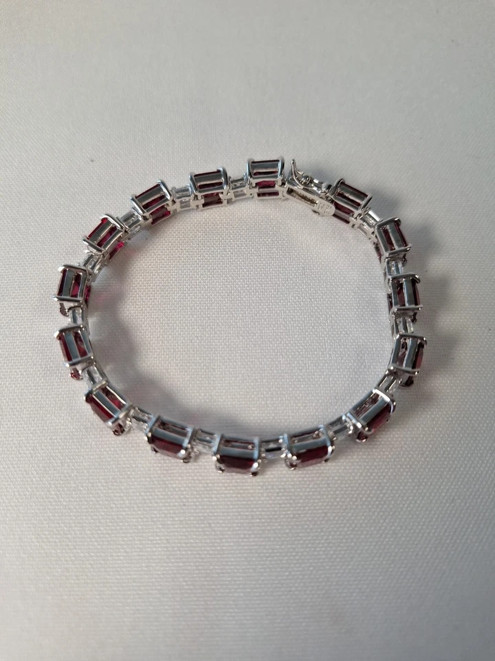 925 Sterling Silver Lab-Created Large Ruby & CZ Tennis Bracelet - Image 3 of 4