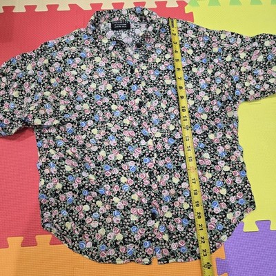 Vintage Gabrielle of California Floral Shirt Women's M/L Black Button Up USA...