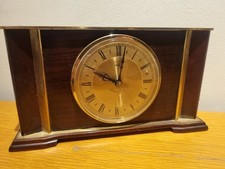 Vintage Metamec Mantle Clock Wood & Brass Mid Century Retro Battery  6"X 11"x2" 