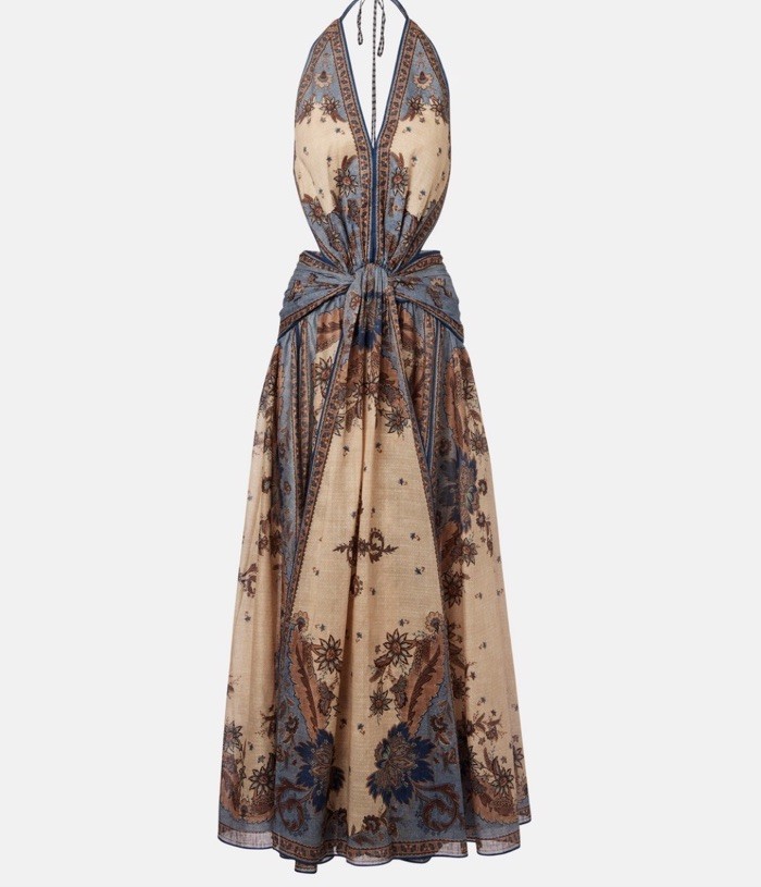Zimmermann Ascension Paisley Floral Halter Neck Maxi Dress In Blue Cream  AU0 US4 | eBay