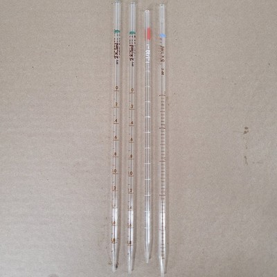 Lot 4 LabGlass/PYREX 1mL 2mL 5mL Glass TD Measuring Pipets Serological Mohr