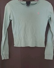 Ralph Lauren girls'long sleeve shirt light mint green w/ pink embroidered Pony