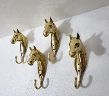 Horse Head Brass Wall Hooks Coat Hook Towel Key Hanger Set of 4 Pcs 6 inches
