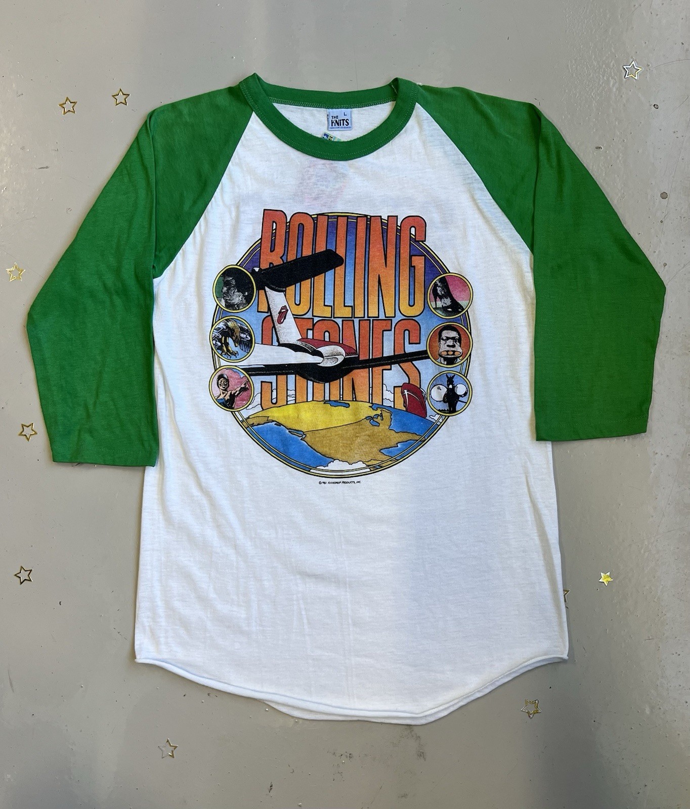 Vintage 1981 The Rolling Stones Band Raglan Tour Shirt Green Rare Sz Large
