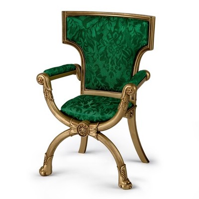 Queen Elizabeth II Portrait Doll Chair Accessory, Green Satin Drawing Room Th...