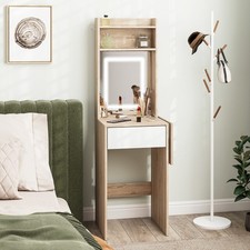 HOMCOM Compact Dressing Table with Lighted Mirror Open Shelves Refurbished