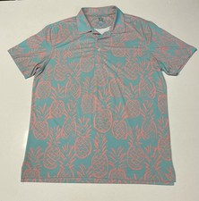Chubbies Pink Pineapple Polo Shirt Teal Mens Size Medium