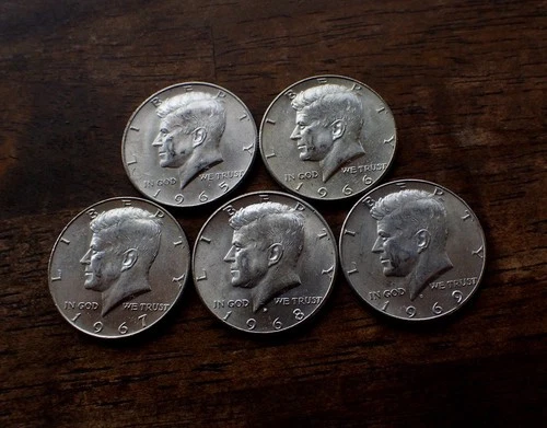 Kennedy 1965 66 67 68D 69D 40% Silver 5 Coin Set Half Dollar AU/GU 50¢ Free Ship