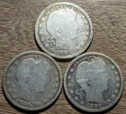 1893, 1895, & 1897 Barber Silver Quarters (3 Circulated Coins)