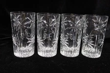 GODINGER SHANNON CRYSTAL SOUTH BEACH PALM TREE 4 HIGHBALL GLASSES TUMBLERS 5 3/8