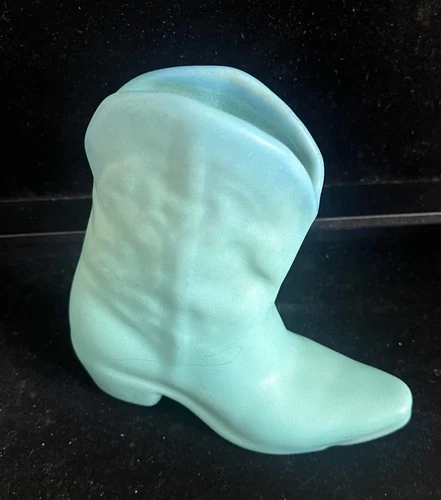 Van Briggle Pottery Cowboy Boot Turquoise Blue Signed