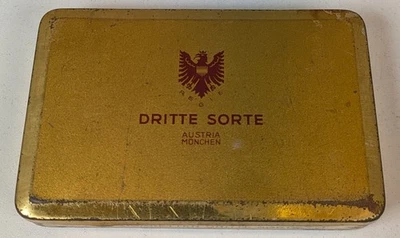 Alte Blechdose, Zigarettendose Dritte Sorte Austria München, ca. 11 x 7 x 1,6 cm - Bild 1 von 3