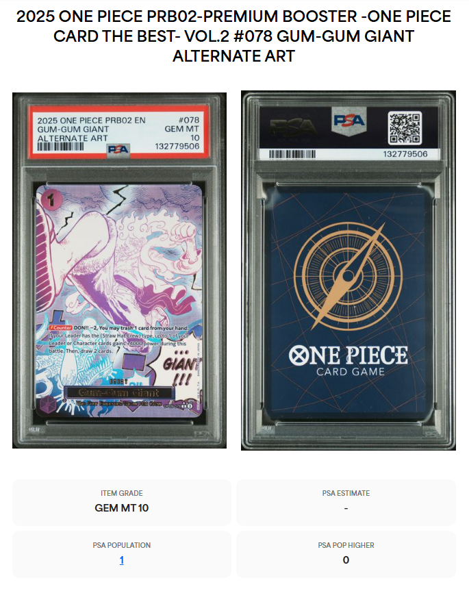PSA 10 One Piece English PRB02 Gum-Gum Giant Alternate Art OP09