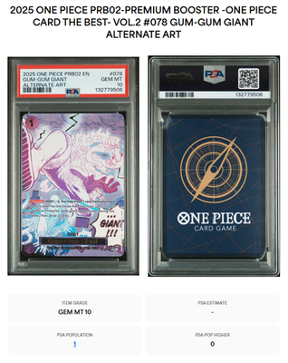 PSA 10 One Piece English PRB02 Gum-Gum Giant Alternate Art OP09