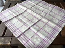 Art Deco mehrfarbiges Leinendamast Geschirrtuch ,Kleeblätter um 1930