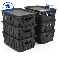 Aufbewahrungsbox 6Er Set Klein Schwarz Rattan Design Stapelbar 26X18X10 Cm