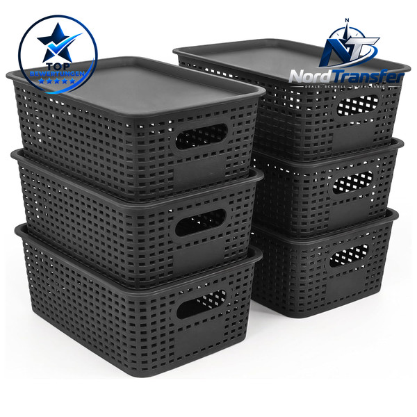 Aufbewahrungsbox 6Er Set Klein Schwarz Rattan Design Stapelbar 26X18X10 Cm-image