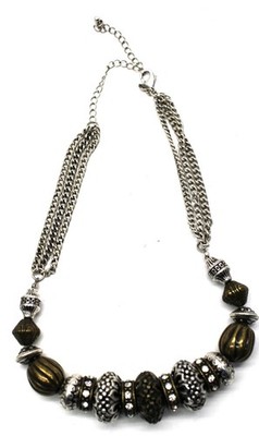Premier Designs Isabella Silver & Brass Toned Necklace Beaded Chunky 16''- 20''