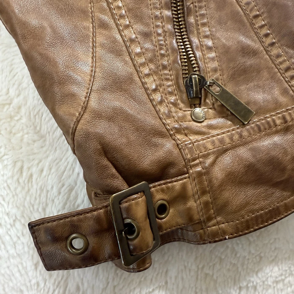 JouJou Faux Leather Moto Jacket Brown Zip Up Women’s M 10/12 Biker Style Vegan - Image 3 of 4