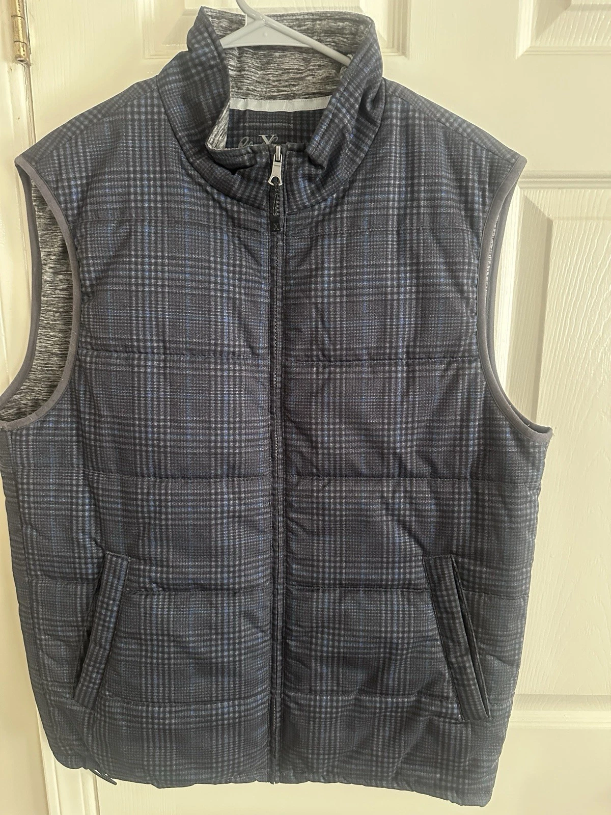 Robert Graham X Collection Puffer Vest Mens Large Navy Blue Glen Plaid Full Zip - product detail image 1